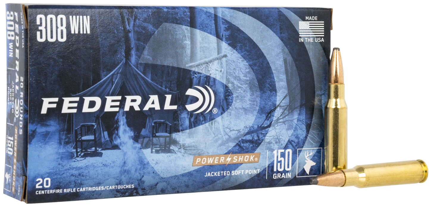 Federal Power-Shok Hunting .308 Win 150 gr Jacketed Soft Point (JSP) 20 Per Box