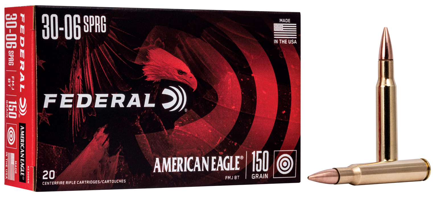 Federal American Eagle Target .30-06 Springfield 150 gr FMJ Boat-Tail (FMJBT) 20 Per Box