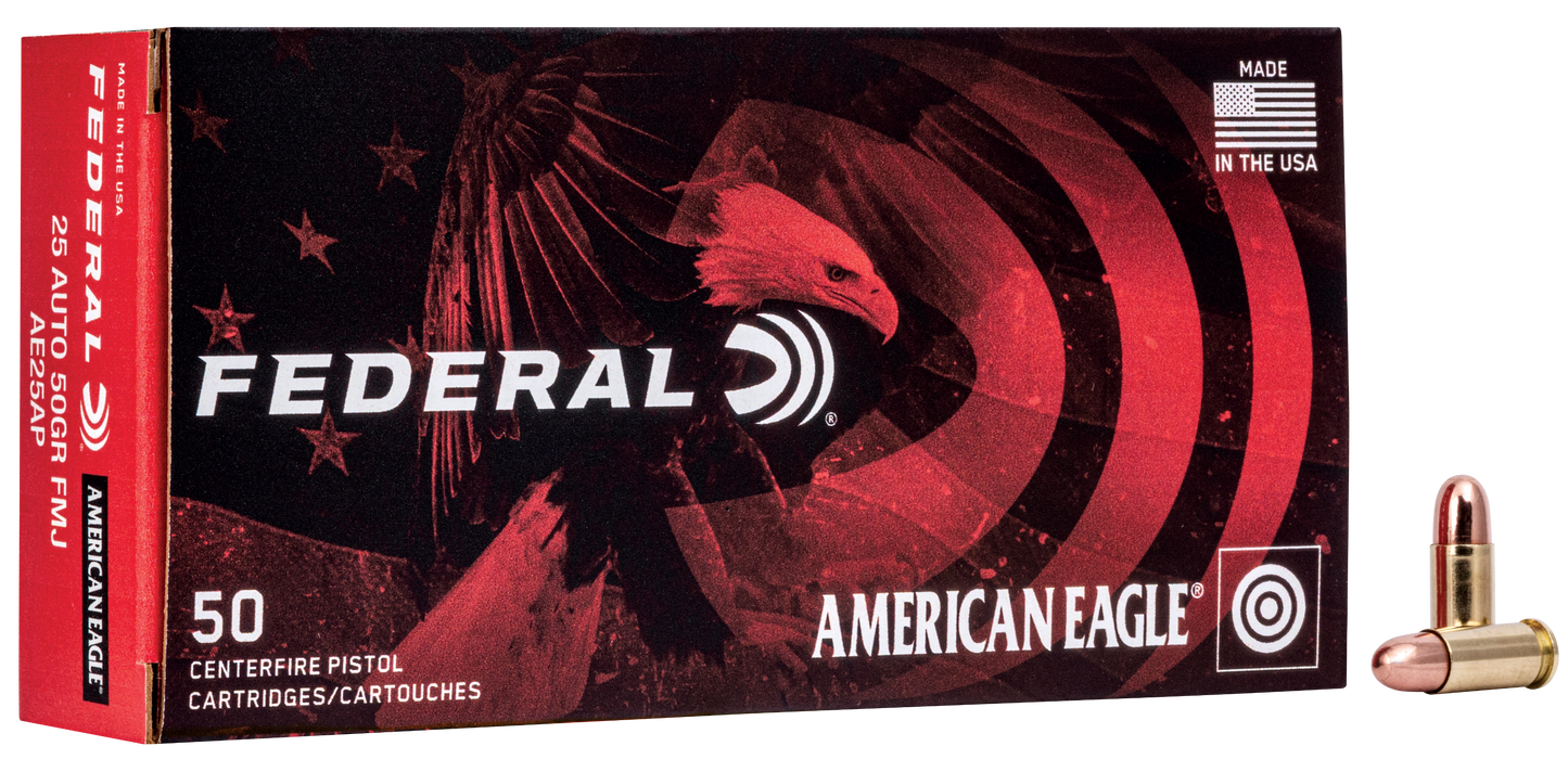 Federal American Eagle Handgun .25 ACP 50 gr Full Metal Jacket (FMJ) 50 Per Box