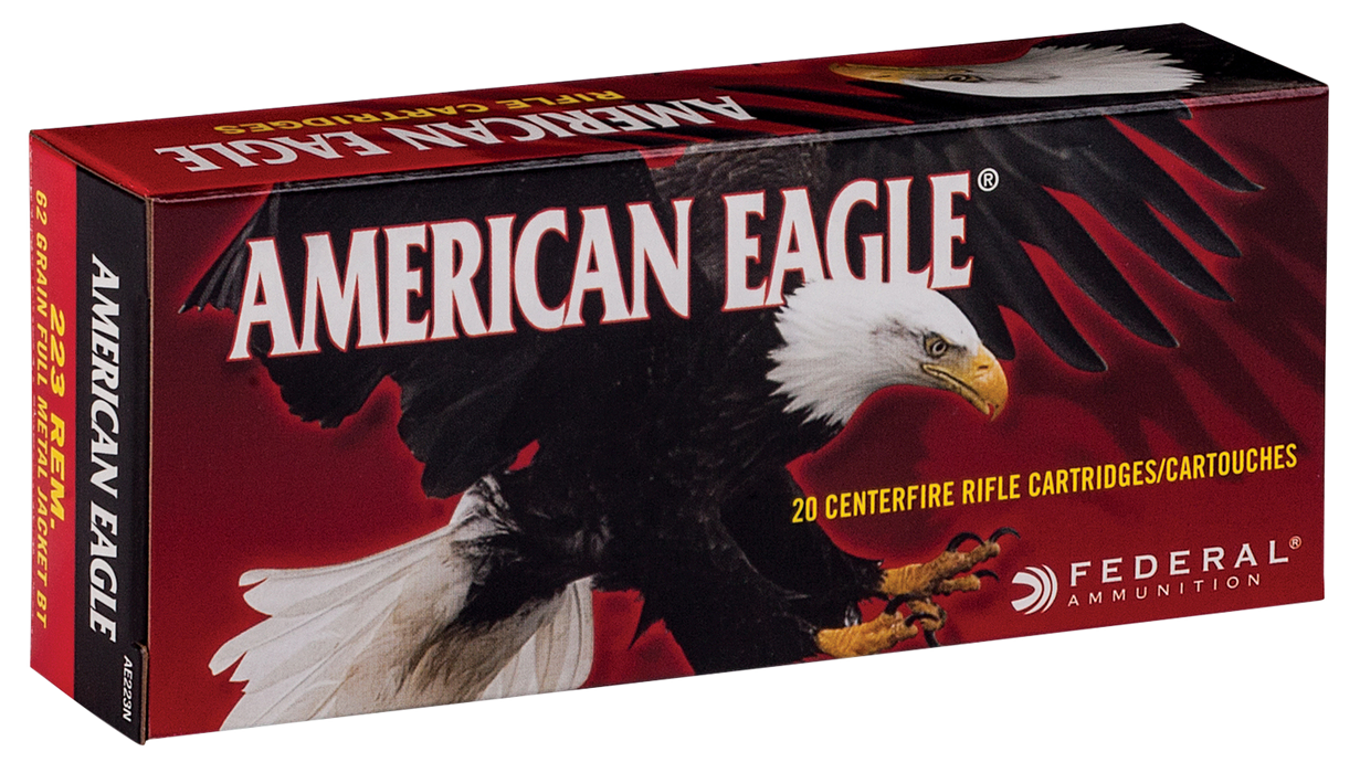 Federal American Eagle .223 Rem 62 gr Full Metal Jacket Boat-Tail (FMJBT) 20 Per Box