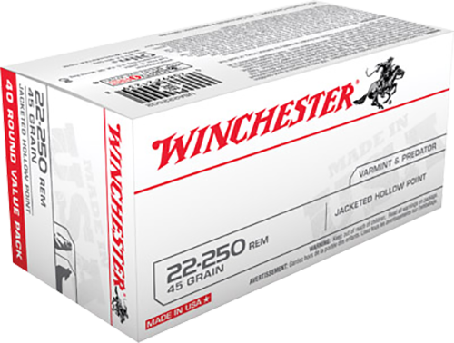 Winchester USA .22-250 Rem 45 gr Jacketed Hollow Point (JHP) 40 Per Box