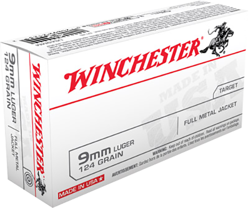 Winchester USA Target 9mm Luger 124 gr Full Metal Jacket (FMJ) 50 Per Box