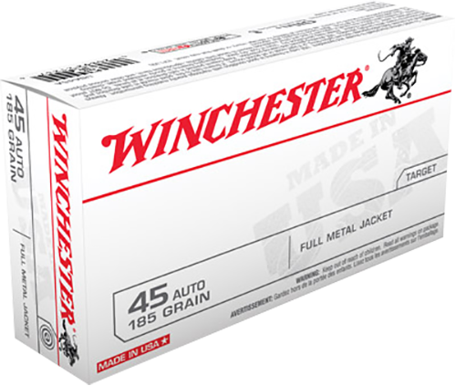 Winchester USA Target .45 ACP 185 gr Full Metal Jacket Flat Nose (FMJFN) 50 Per Box