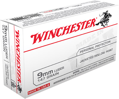 Winchester USA Defense 9mm Luger 147 gr Jacketed Hollow Point (JHP) 50 Per Box