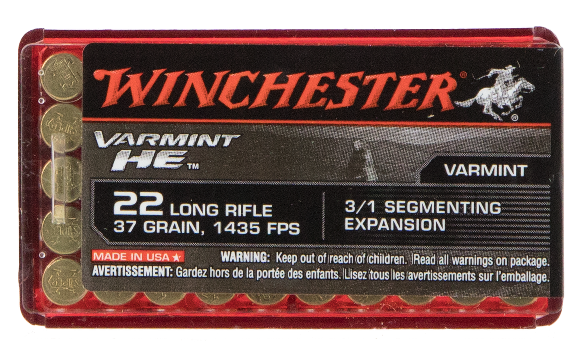 Winchester Ammo Varmint HE .22 LR 37 gr 3/1 Segmenting Expansion 50 Per Box