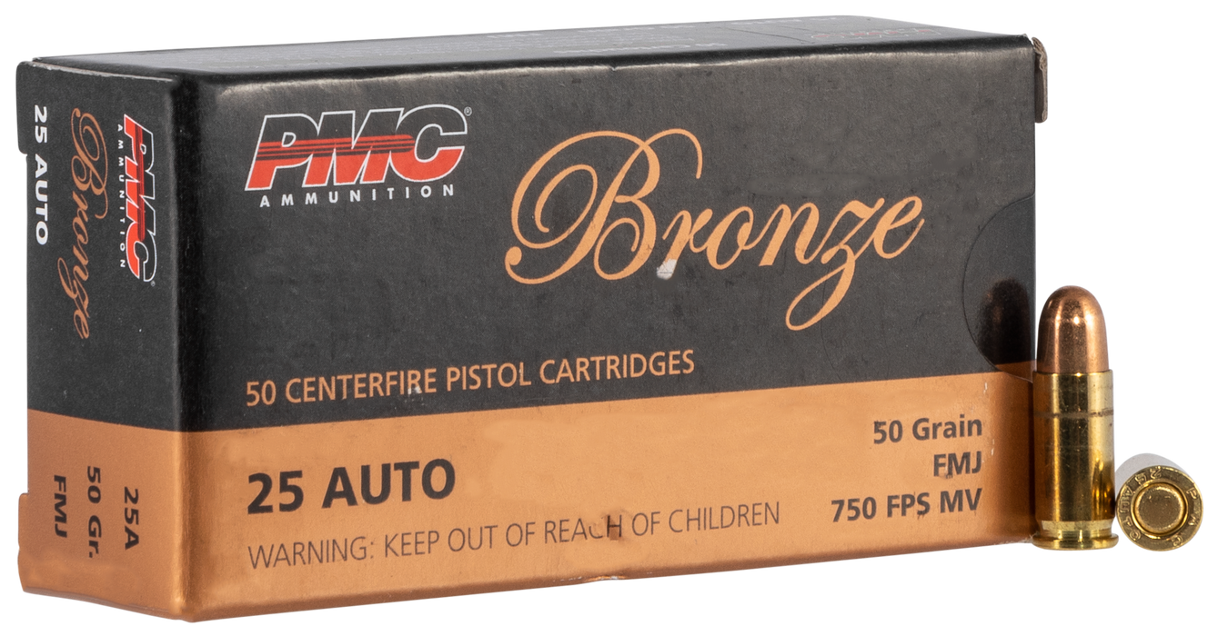 PMC .25 ACP 50 gr Bronze Full Metal Jacket Ammunition - 50 Round Box