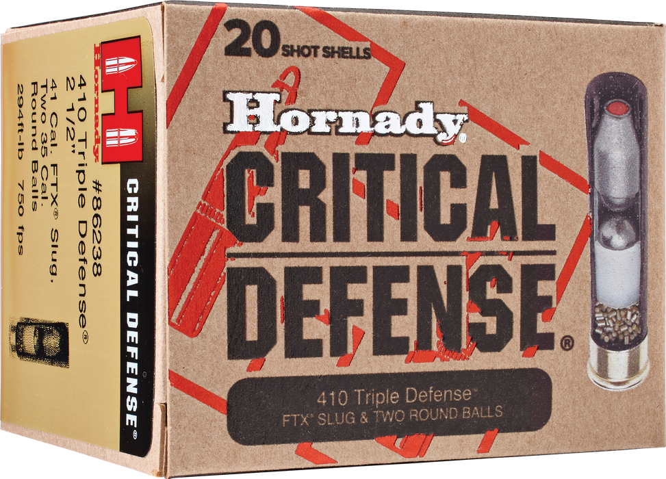 Hornady Critical Defense Triple Defense .410 Gauge 2.50" 2 Round Balls/1 FTX Slug 20 Per Box