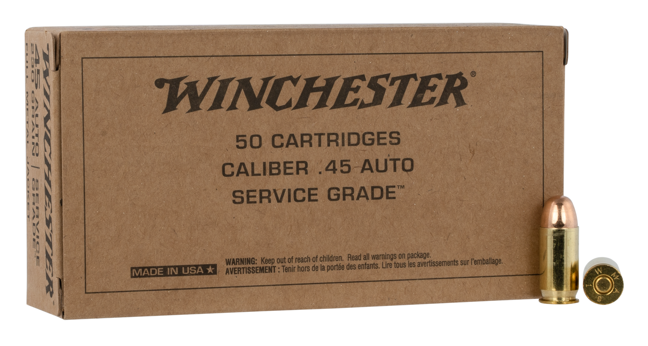 Winchester USA Service Grade .45 ACP 230 gr Full Metal Jacket (FMJ) 50 Per Box