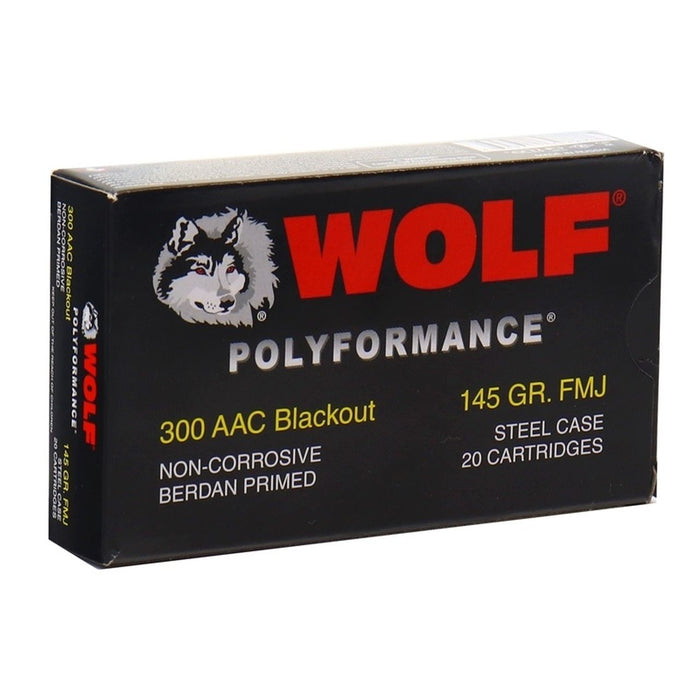Wolf .300 AAC Blackout 145gr Polyformance FMJ Steel Case Ammo - 20 Round Box