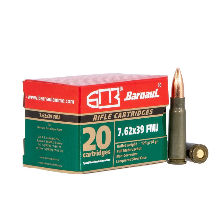 Barnaul 7.62x39 123gr FMJ Steel Cased Ammunition - 20 Round Box