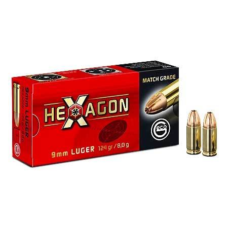 GECO Hexagon 9mm Luger Ammo 124 Grain Jacketed Hollow Point