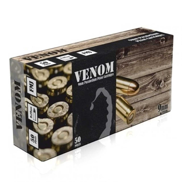 Venom 9mm Luger 124gr Full Metal Jacket Ammunition - 50 Round Box (New Product)