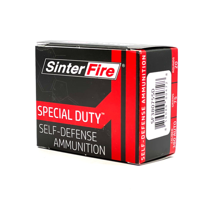 SinterFire .380 Auto 75gr Special Duty Hollow Point Ammunition - 20 Round Box (New Product)