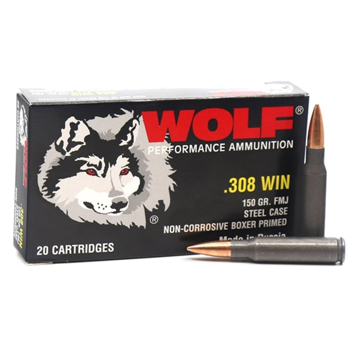 Wolf Performance .308 Winchester 150gr FMJ Ammunition Ammo Steel Case - 20 Round Box (New Product)